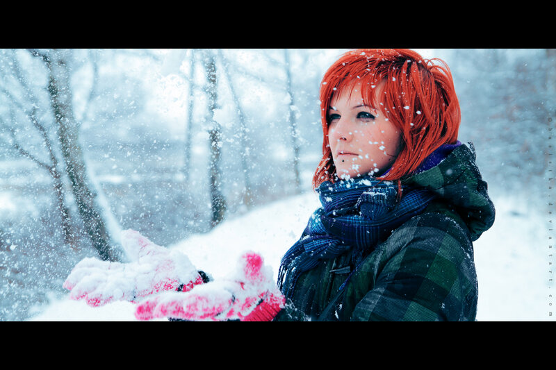 Person with Red Hair in Snow — Cold