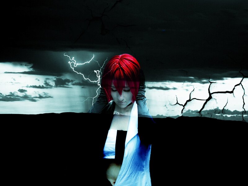 person with red hair in storm