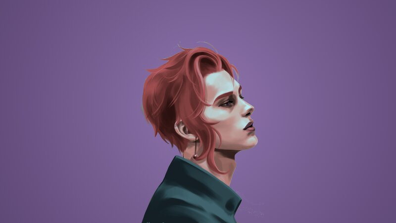 Person with Red Hair — Purple, Contemplative