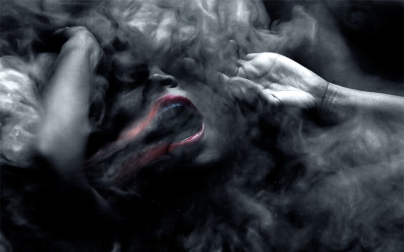 Person with Red Lips — Black, Dramatic