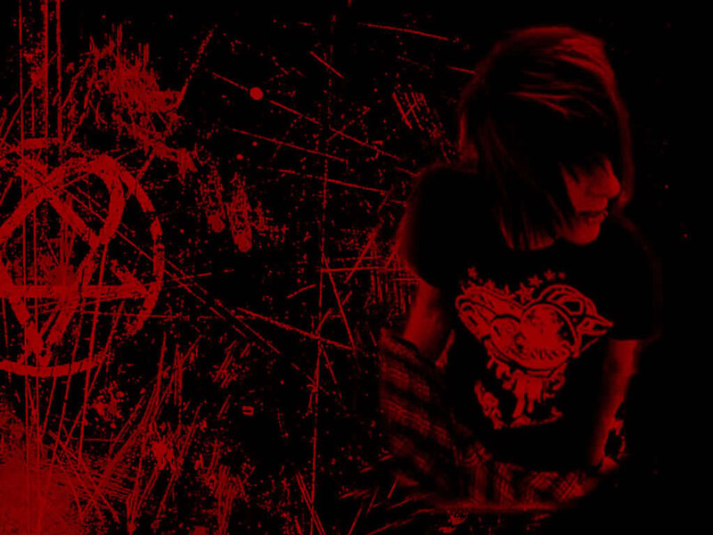 person with red overlay