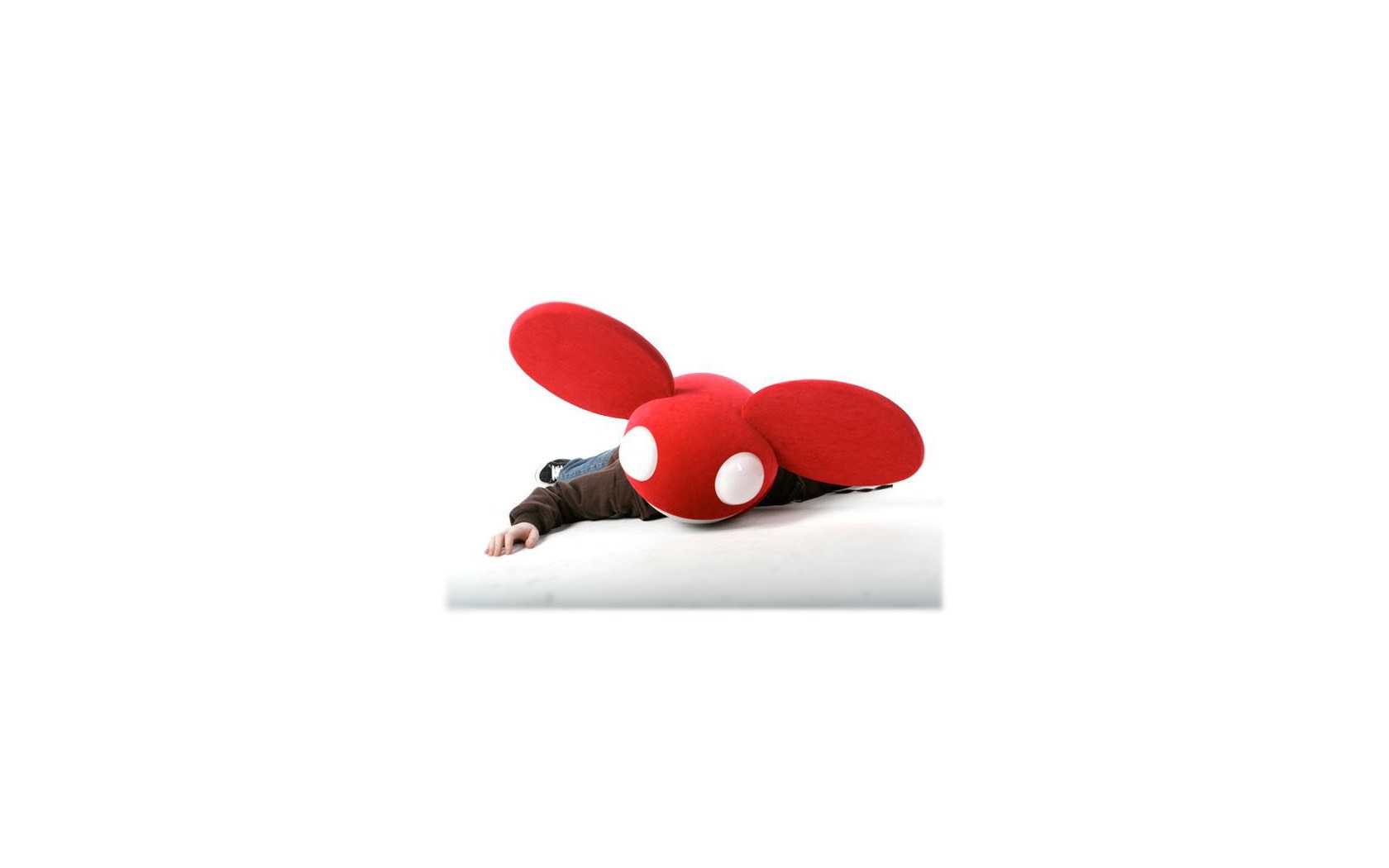 person with red plush mask