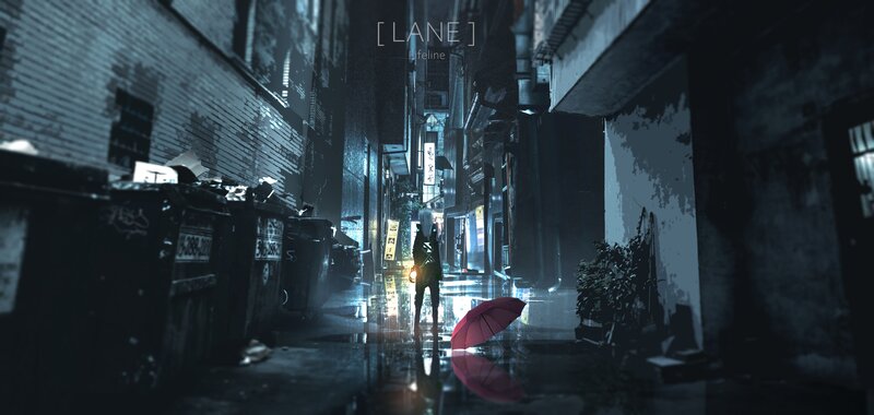 Person with Red Umbrella — Black, Dark