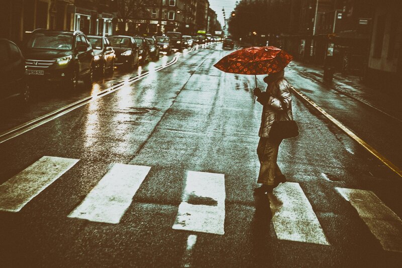 Person with Red Umbrella — Black, Dramatic