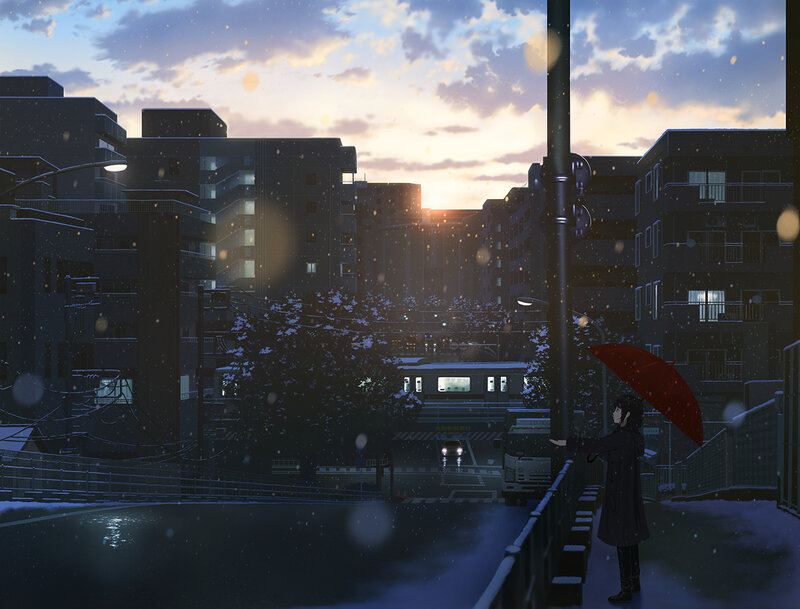 Person with Red Umbrella — Blue, Melancholic