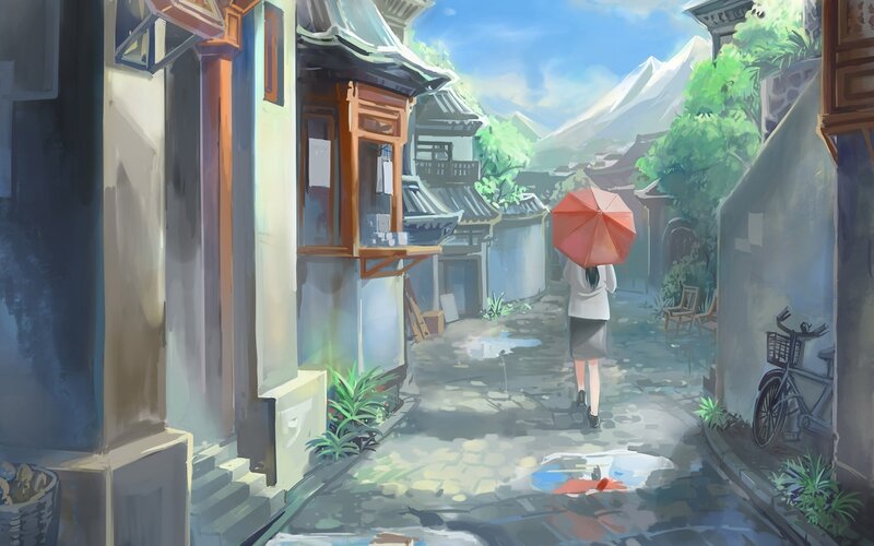 Person with Red Umbrella — Blue