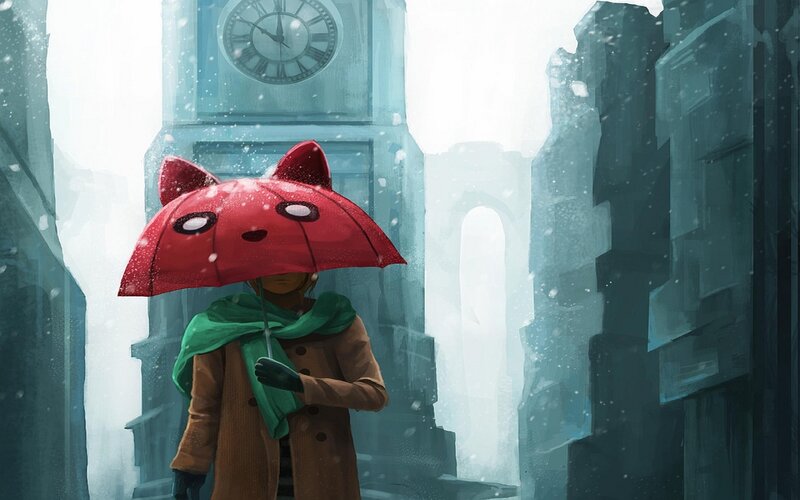 Person with Red Umbrella — Cold