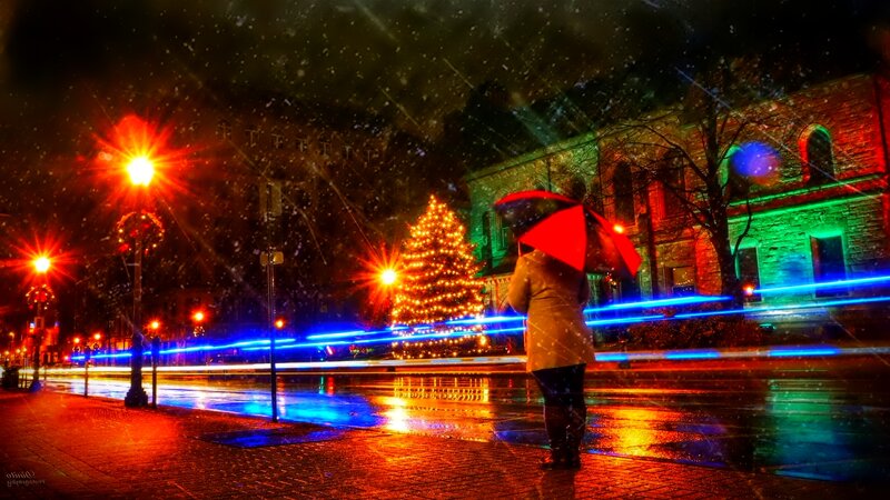 Person with Red Umbrella — Dramatic