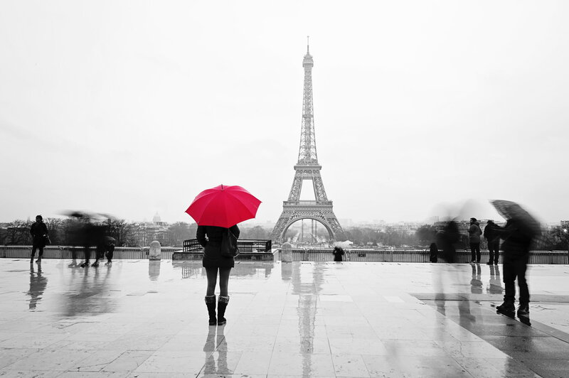 Person with Red Umbrella — Dreary, Photograph