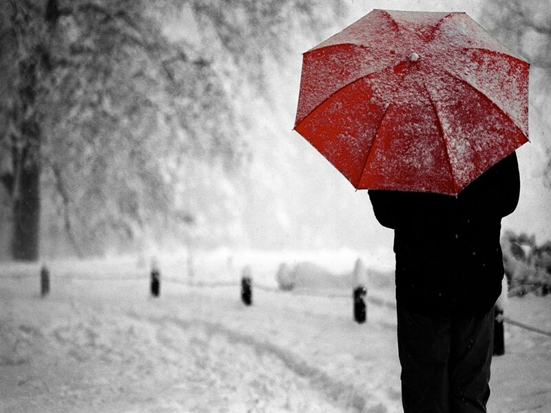 Person with Red Umbrella — Dreary, Winter