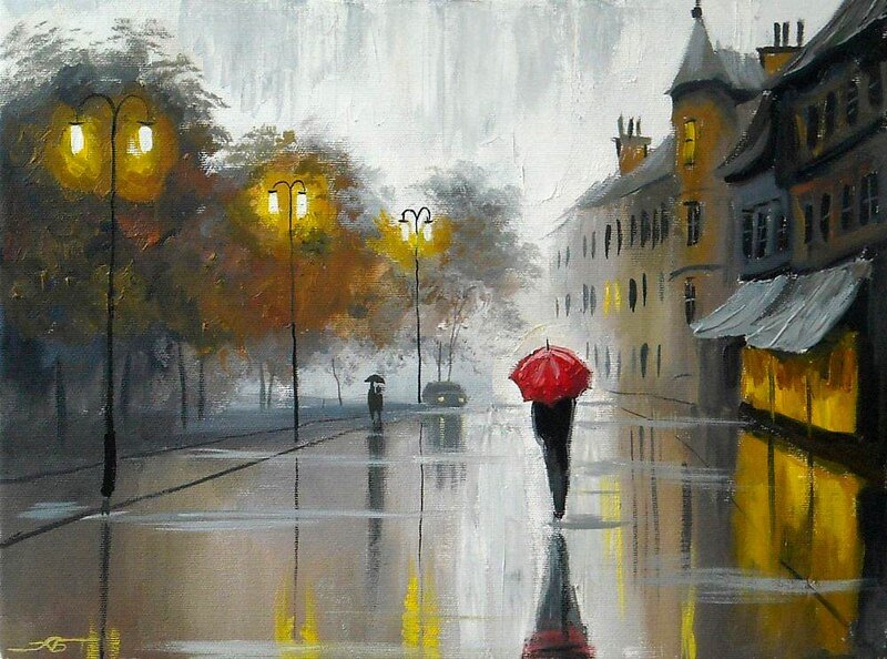 Person with Red Umbrella — Melancholic, Night