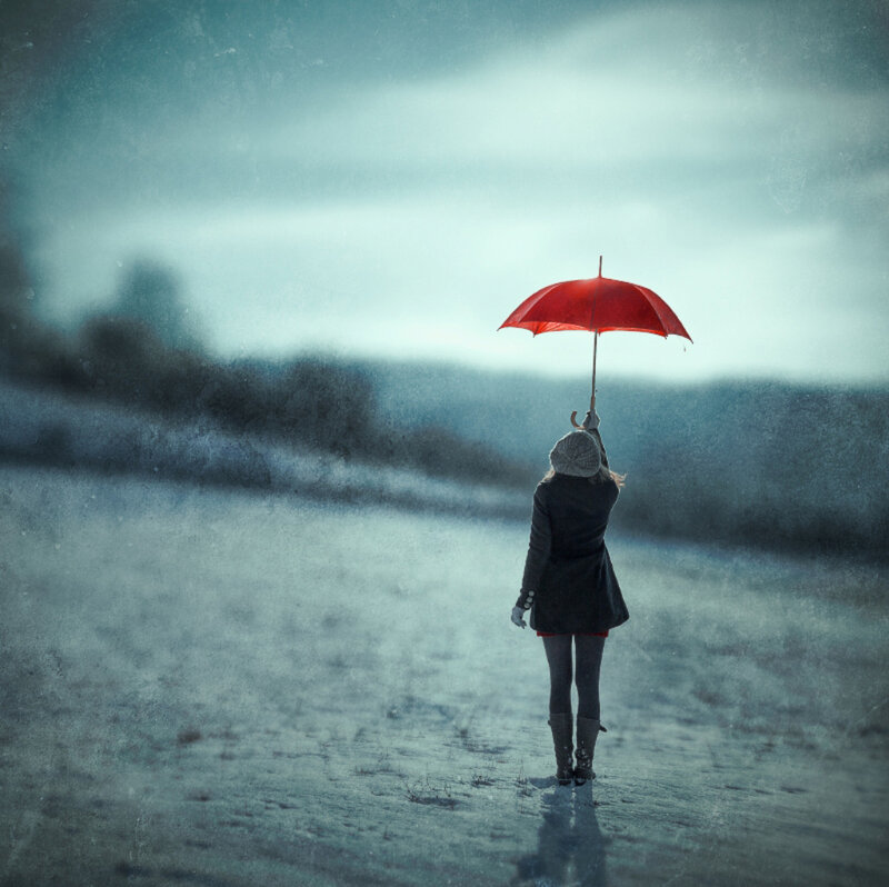 Person with Red Umbrella — Melancholic, Winter