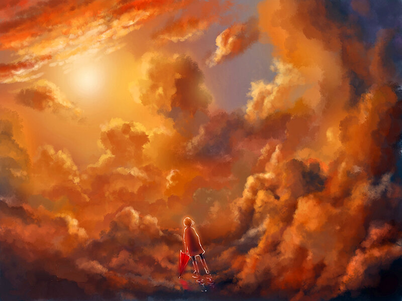 Person with Red Umbrella — Orange