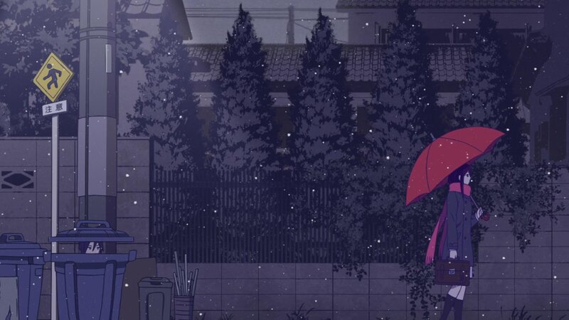 Person with Red Umbrella — Purple, Calm