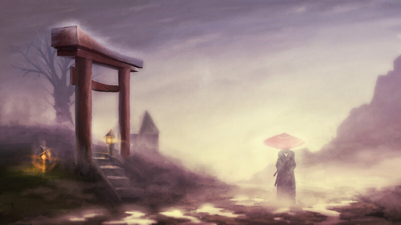 Person with Red Umbrella — Purple