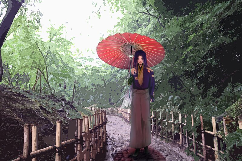 Person with Red Umbrella — Serene, Afternoon, Anime