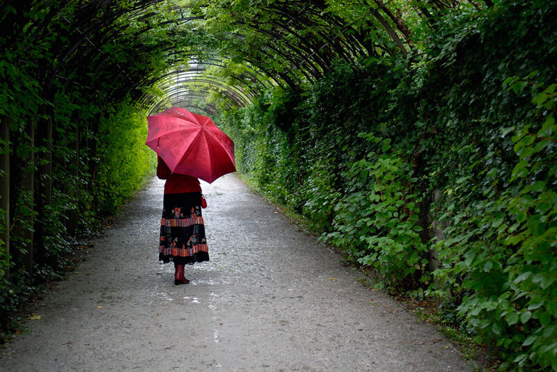 Person with Red Umbrella — Serene, Photograph