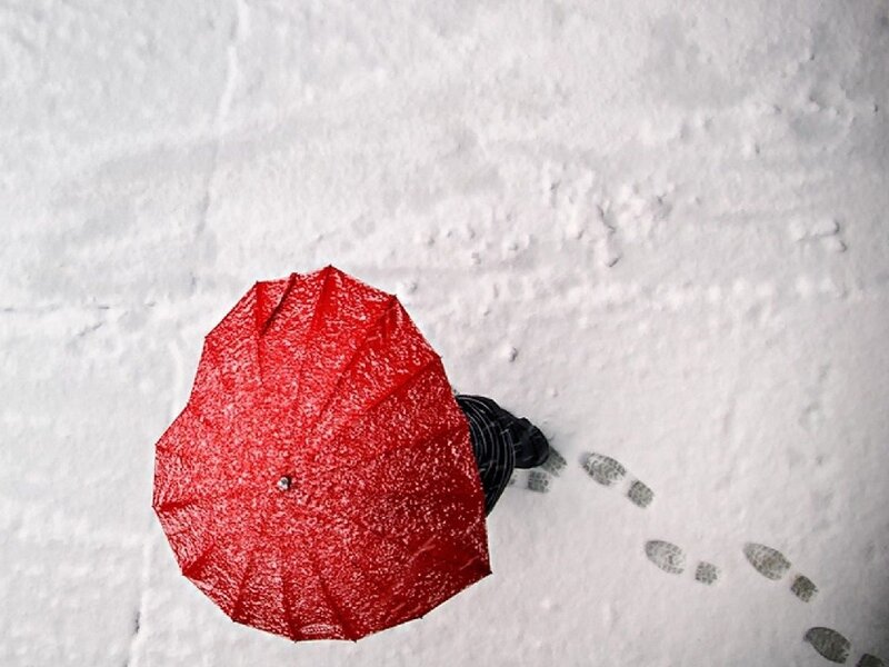 Person with Red Umbrella — Solitary, Winter