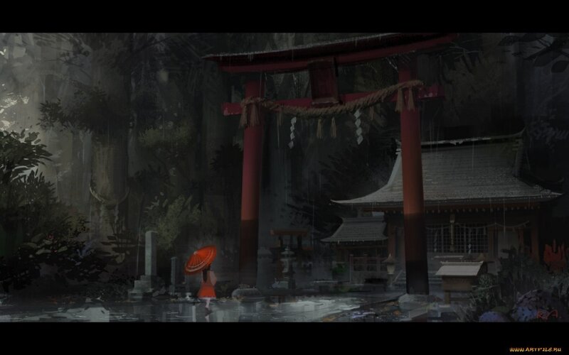 Person with Red Umbrella — Somber