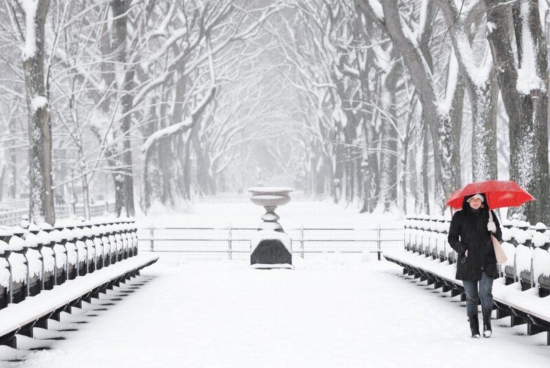 Person with Red Umbrella — White, Cold