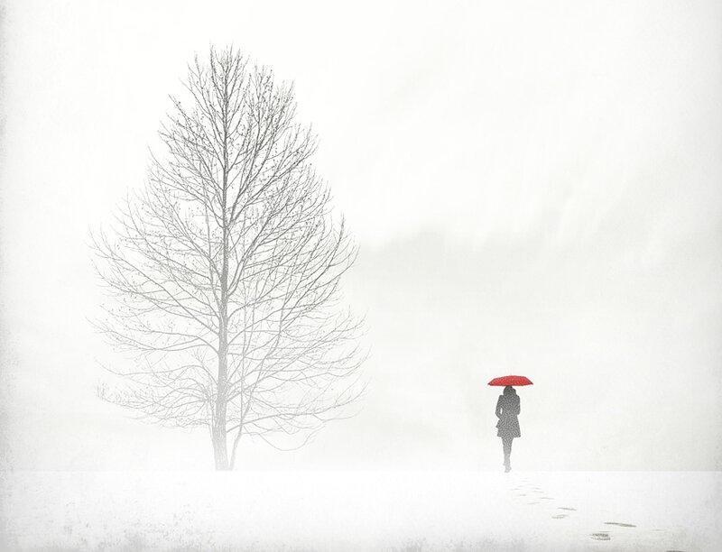 Person with Red Umbrella — White