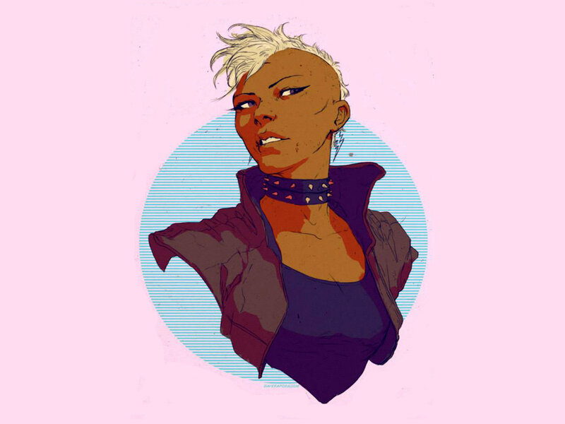 Person with Short Blonde Hair — Pink