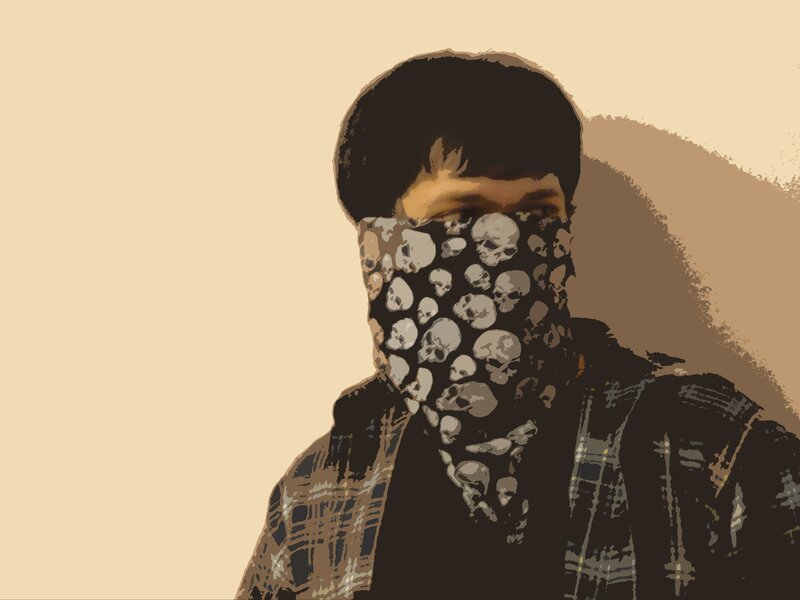 person with skull bandana