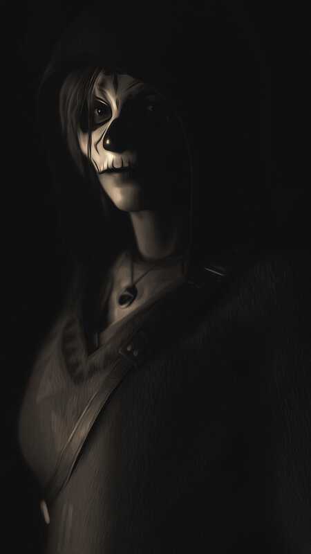 Person with Skull Makeup — Black, Dramatic, Night
