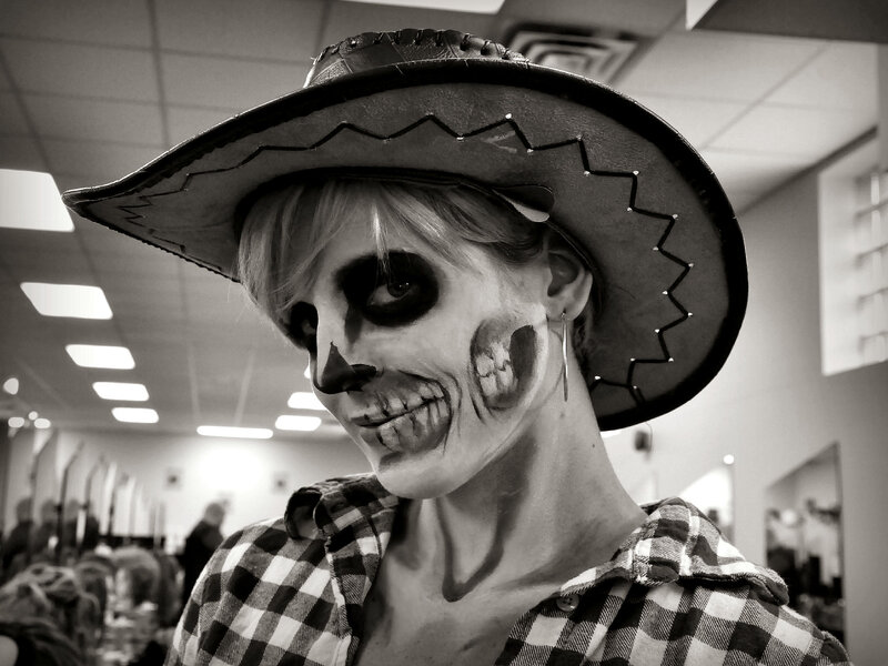 Person with Skull Makeup — Black, Dramatic, Photograph