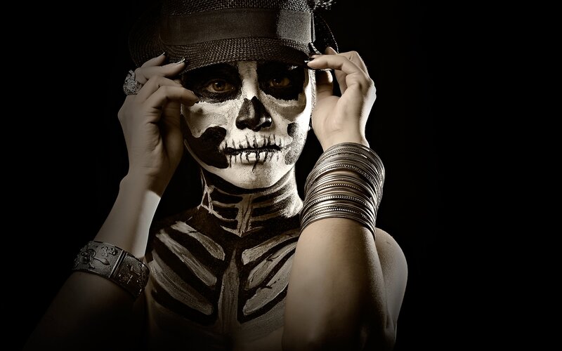Person with Skull Makeup — Black, Dramatic