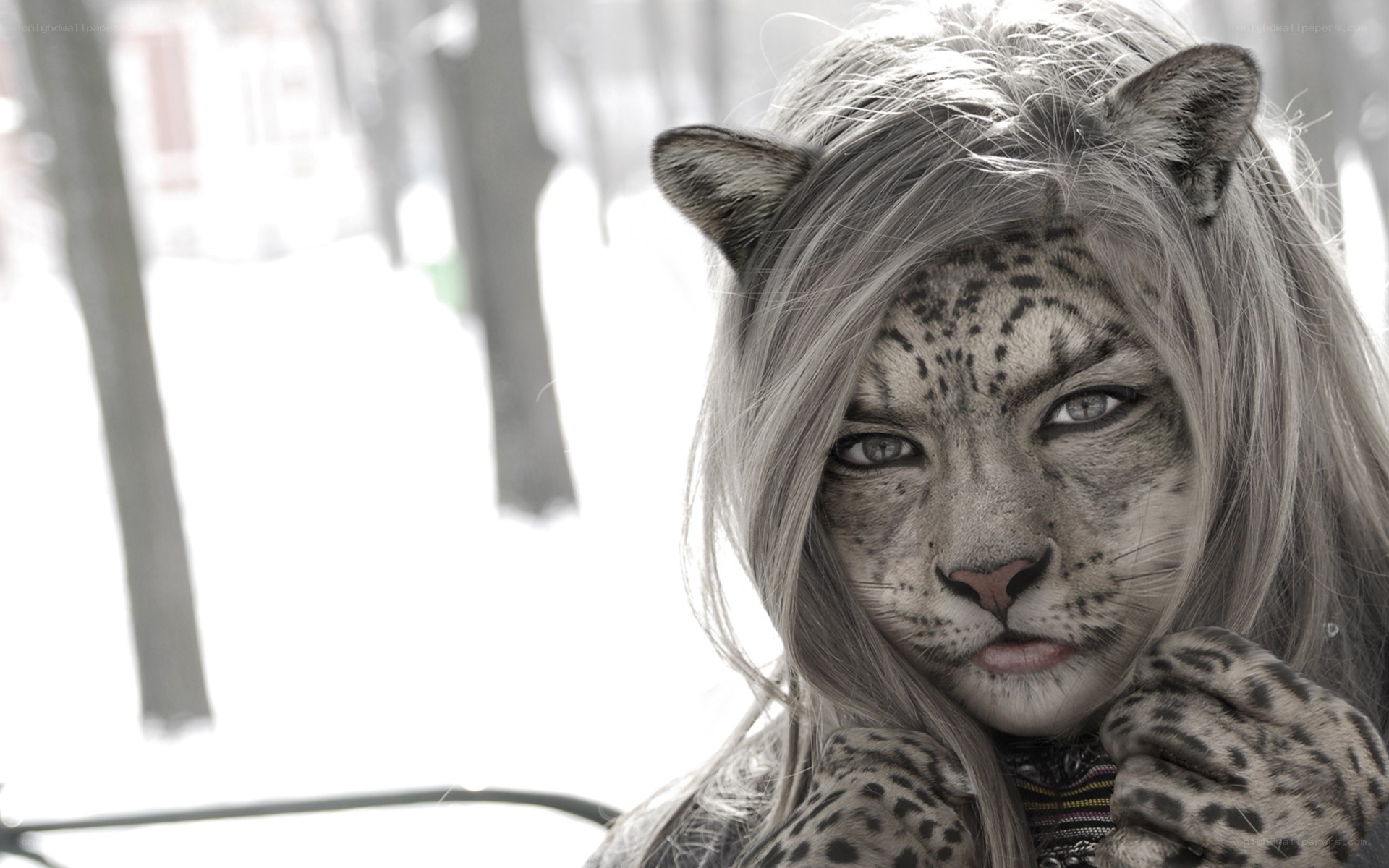 person with snow leopard makeup