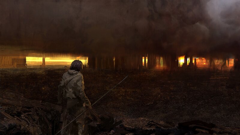 Person with Spear in Ruins