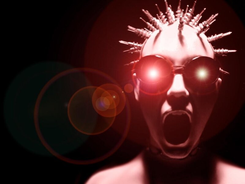 person with spikes and glowing eyes