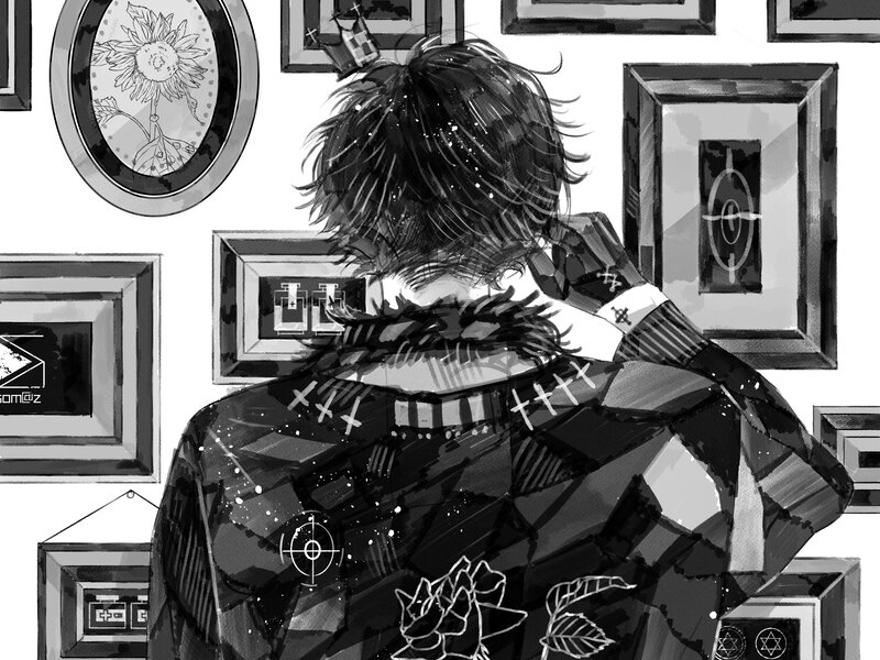 Person with Spiky Hair — Black, Contemplative