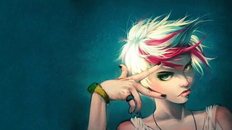 Person with Spiky Hair — Blue, Dramatic, Digital Art