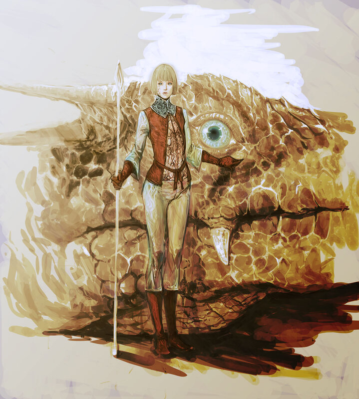 Person with Staff and Dragon