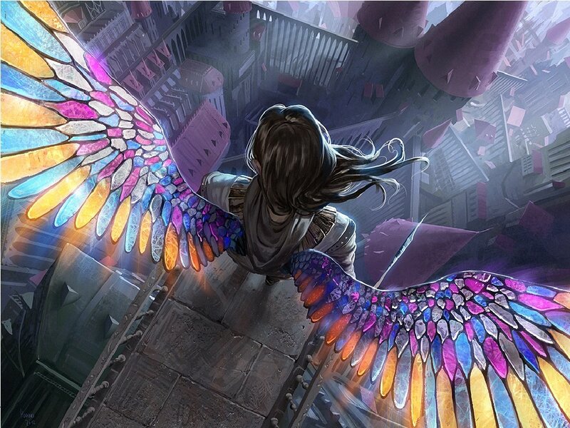 Person with Stained-glass Wings — Purple, Dramatic, Digital Art