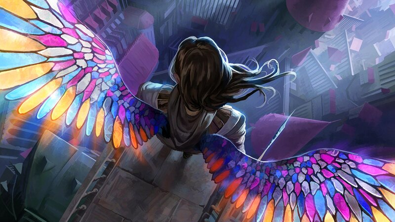 Person with Stained-glass Wings — Purple, Dramatic, Night