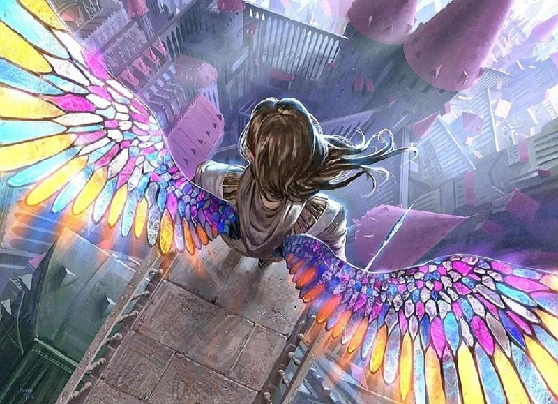 Person with Stained-glass Wings — Purple, Dramatic