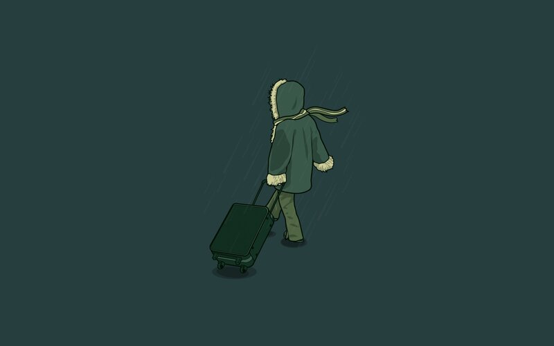 Person with Suitcase — Green, Dreary