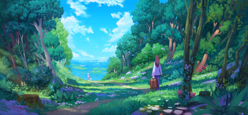 Person with Suitcase in Forest