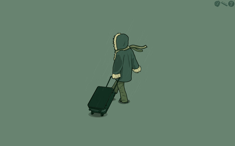 person with suitcase in rain