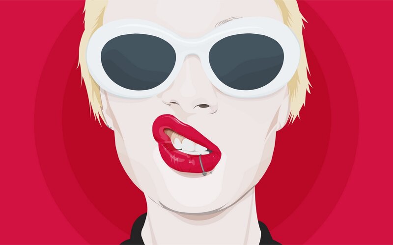 person with sunglasses and red lips