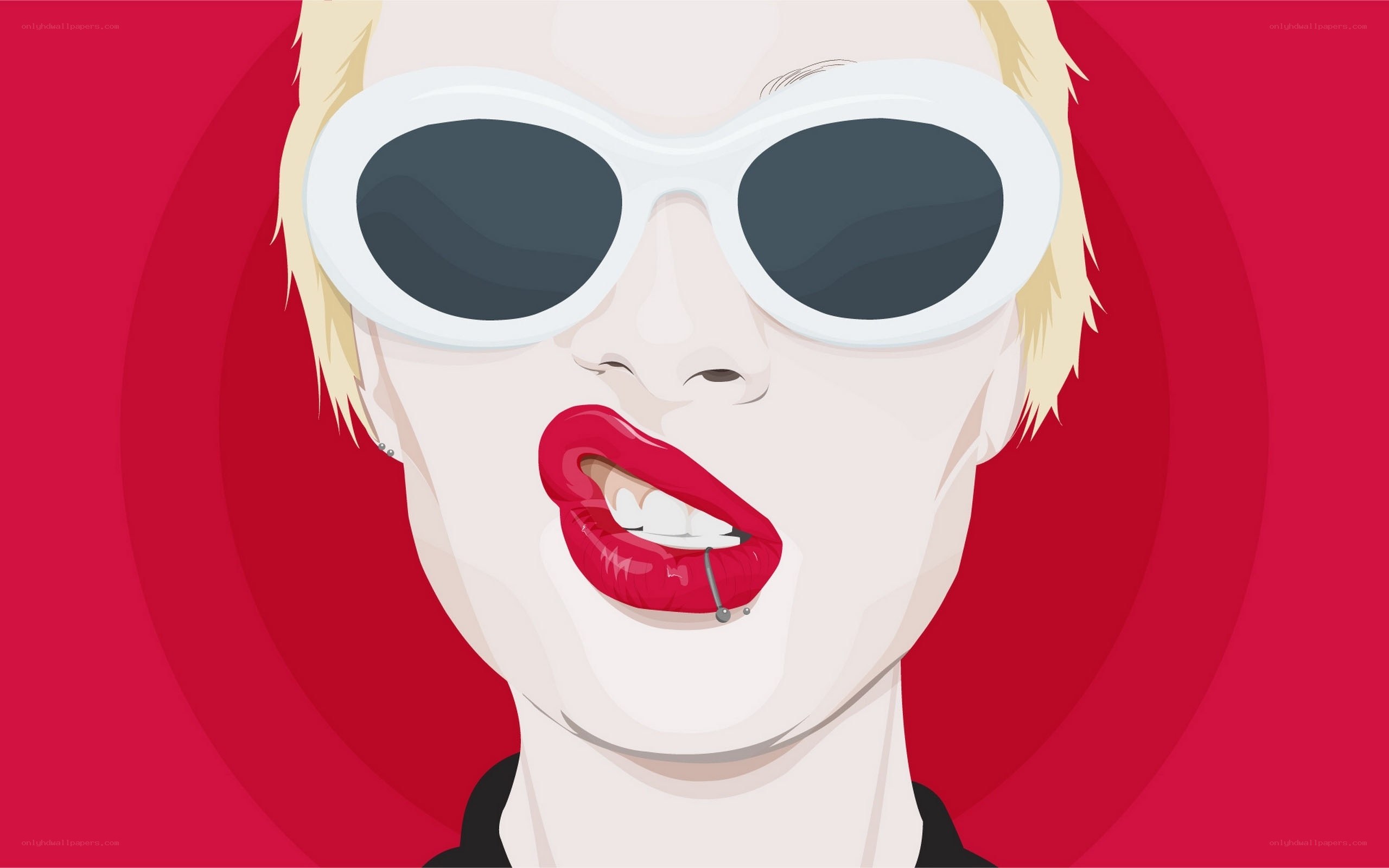 person with sunglasses and red lips