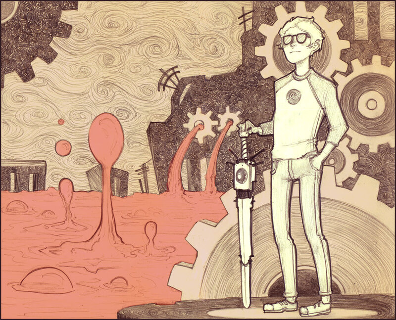 Person with Sword and Gears