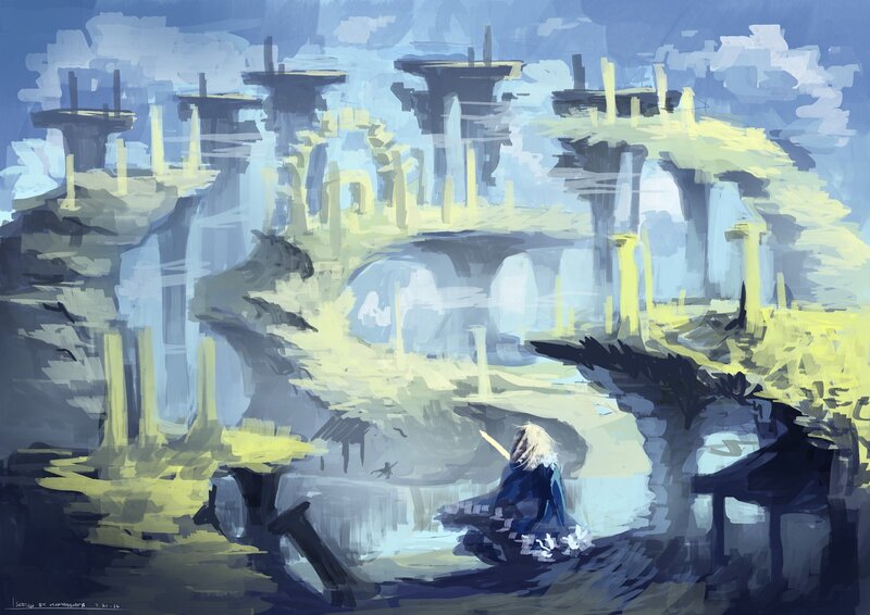 Person with Sword in Ruins