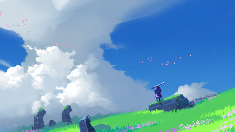 Person with Sword on Hill — Blue