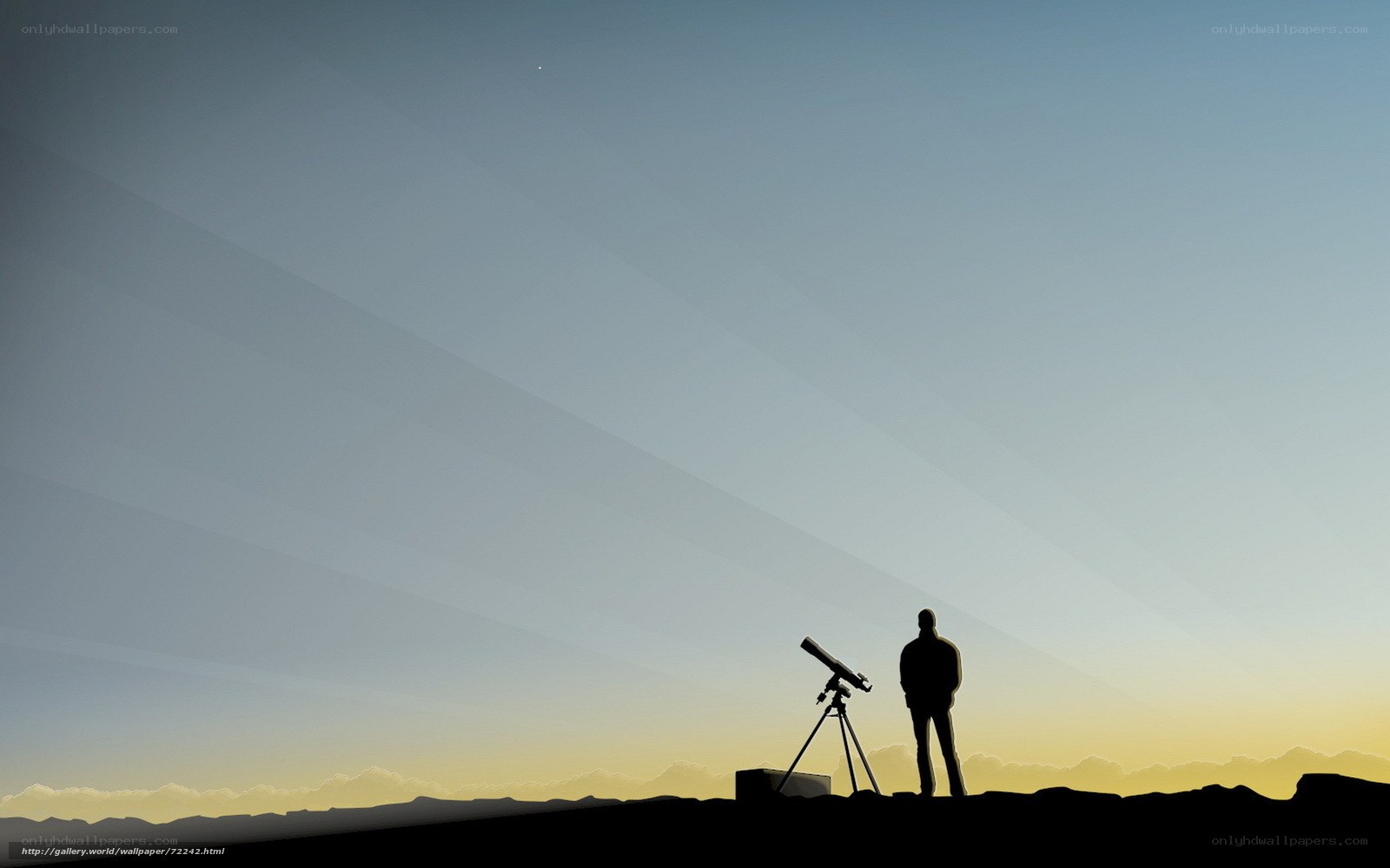 Person with telescope at dusk