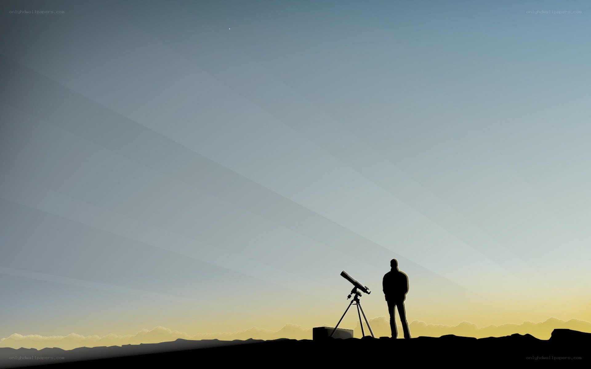 Person with telescope at dusk