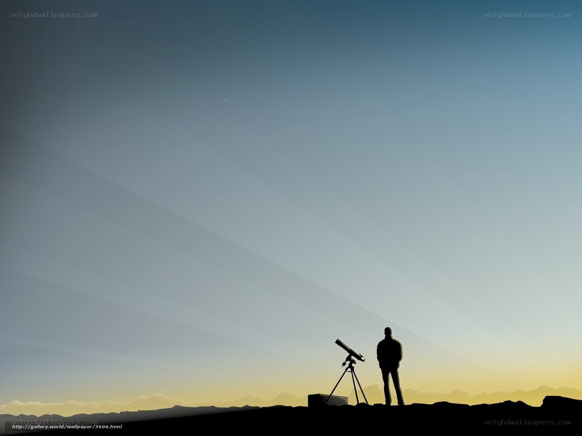 Person with telescope at dusk